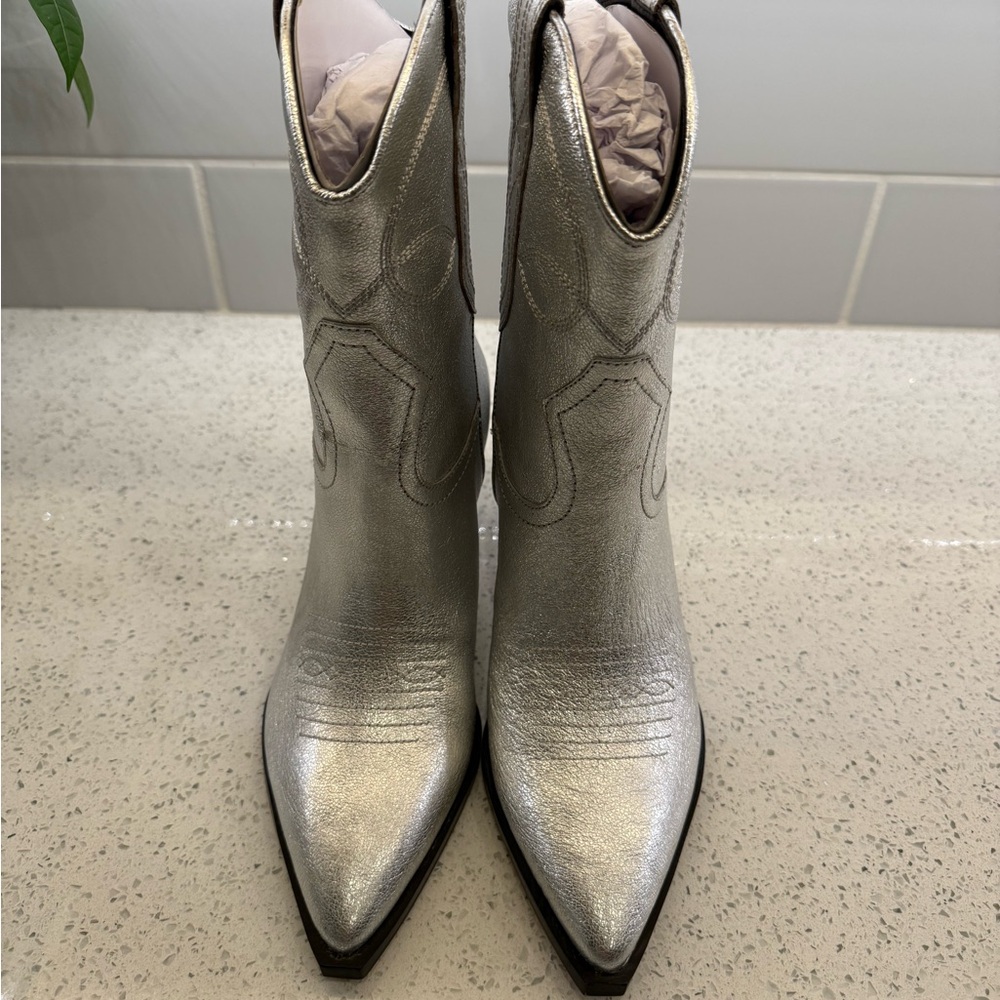 Dolce Vita Silver Heeled Boots with Western Flair